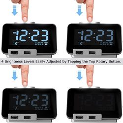 Homtime Alarm Clock USB Charger for Bedroom,2 USB Charging Ports Phone Charger for Iphone and Android,Snooze Fuction, 4 Dimmer Larger Font Display and Temperrature [Upgraded Version](Black)