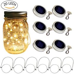 Solar Mason Jar Lid Lights, 6 Pack 20 Led String Fairy Star Firefly Jar Lids