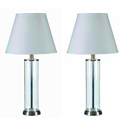 Modern Cylinder Clear Glass Fillable Table Lamps Set of 2 in Brushed Steel Finish - Includes Modhaus Living Pen