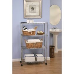Seville Classics 4-Tier UltraZinc Steel Wire Shelving /w Wheels, 14" D x 30" W x 48" H