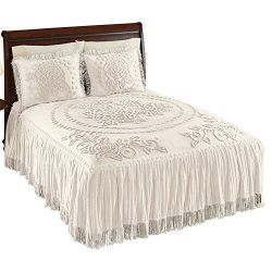 Collections Etc Rose Garden Medallion Chenille Lightweight Bedspread, Ivory, King