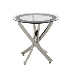 Coaster Home Furnishings Modern Contemporary Round Clear Tempered Glass End Table - Chrome