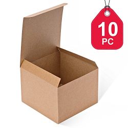 MESHA Kraft Boxes 10 Pack 5 x 5 x 3.5 Inches, Brown Paper Gift Boxes with Lids for Gifts, Crafting, Cupcake Boxes