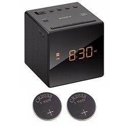 Sony ICFC1 Alarm Clock Radio, Black + 2 Back-up 2032 Lithium Batteries