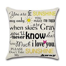 YANGYULU Quote Words Cotton Linen Home Decorative Throw Pillow Case Sofa Cushion Cover 18" x 18" (You Are My Sunshine I Love You)
