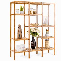 Allblessings Multifunctional Bamboo Shelf Storage Organizer Rack Plant Stand Display Closet