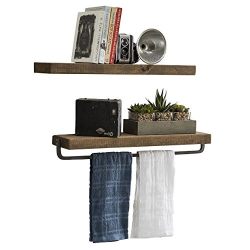 del Hutson Designs Handmade Rustic Pine Wood (2 x 24 x 5.5-inch) Floating Shelves with Towel Bar (Walnut)