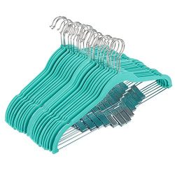 Juvale 24 Pack Adult Clothes Velvet Hangers with Clips Teal Ultra Thin No Slip 17.5" x 0.2" x 9.5"