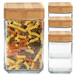 Anchor Hocking (4 Pack) 48 Ounce Glass Jars Container Bamboo Lid Airtight Seal Stackable