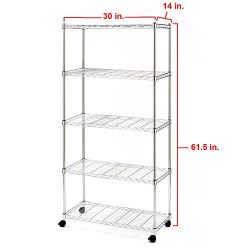 Seville Classics 5-Tier UltraZinc Steel Wire Shelving /w Wheels, 14" D x 30" W x 60" H