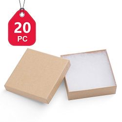 MESHA Jewelry Boxes 3.5x3.5x1 Inches Paper Gift Boxes #33 Natural Brown Cardboard Bracelet Boxes with Cotton Filled Pack of 20