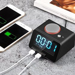 Homtime Alarm Clock USB Charger for Bedroom,2 USB Charging Ports Phone Charger for Iphone and Android,Snooze Fuction, 4 Dimmer Larger Font Display and Temperrature [Upgraded Version](Black)