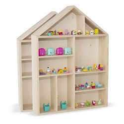 WALLNITURE House Shape Wooden Shadow Cubby Box Storage Natural Set of 2