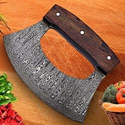 RK-TTC-109 Handmade Demascus Ulu kitchen Knife - Rose Wood Handle