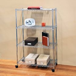 Seville Classics 4-Tier UltraZinc Steel Wire Shelving /w Wheels, 14" D x 30" W x 48" H