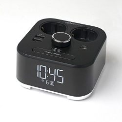 European 220v Power - CubieTime- EU Alarm Clock Charger w/ 2 USB-A Ports, 1 USB-C port and 2 (EU 220v) Power Outlets Charging Station