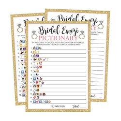 25 Emoji Pictionary Bridal Shower Games Ideas, Wedding Shower, Bachelorette or Engagement Party For Men and Women Couples, Cute Funny Board Kit Bundle Set, Coed Adult Game Cards For Bride to be Party