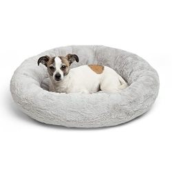 Best Friends by Sheri Luxury Faux Fur Donut Cuddler (23x23), Gray - Small Round Donut Cat and Dog Cushion Bed, Orthopedic Relief