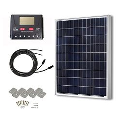 HQST 100 Watts 12 Volts Polycrystalline Solar Panel Off-Grid RV and Boat Kit with 30A PWM LCD Display Charge Controller + Adaptor Cables + Mounting Brackets