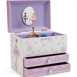 JewelKeeper White and Purple Ballerina Musical Jewelry Box with 2 Pullout Drawers, Swan Lake Tune