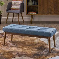 Floral Mid Century Tufted Blue Fabric Ottoman