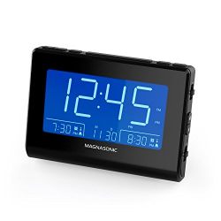 Magnasonic Alarm Clock Radio with USB Charging for Smartphones & Tablets, Auto Dimming, Dual Gradual Wake Alarm, Battery Backup, Auto Time Set, Large 4.8" LED Display, AM/FM (CR63)