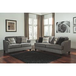 Benchcraft Gayler Contemporary Living Room Loveseat - 2 Accent Pillows Included - Polyester Upholstery - Steel Gray