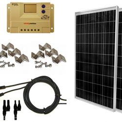 WindyNation 200 Watt (2pcs 100 Watt) Solar Panel Complete Off-Grid RV Boat Kit with LCD PWM Charge Controller + Solar Cable + MC4 Connectors + Mounting Brackets