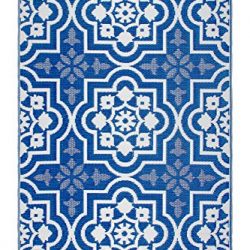 Fab Habitat Reversible, Indoor/Outdoor Weather Resistant Floor Mat/Rug Puebla - Blue (6' x 9')