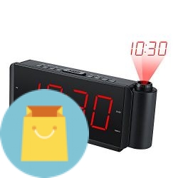 DreamSky Projection Alarm Clock Radio with USB Charging Port and FM Radio, 2 " Large Led Numbers Display with Dimmer , Adjustable Alarm Volume, Snooze, Battery Backup , DST Button, Sleep Timer .