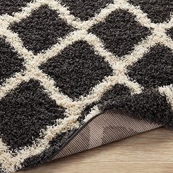 Sweet Home Stores Cozy Shag Collection Charcoal Moroccan Trellis Design Shag Rug Contemporary