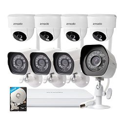 Zmodo Wireless Home Security Cameras System - 1080p 8CH HDMI NVR 500GB HDD- 4 HD Wide Angle Indoor Cameras and 4 HD Weatherproof Outdoor Camera System