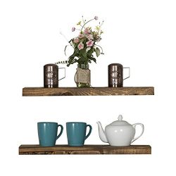 Floating Wall Shelves (Set of 2), Handmade Shelf Made of Rustic Pine by del Hutson Designs (2 x 24 x 5.5-Inch), Dark Walnut Color