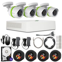 EZVIZ TRIPLE HD 3MP Outdoor Surveillance System, 4 Weatherproof HD Security Cameras, 4 Channel 1TB DVR Storage, 100ft Night Vision, Customizable Motion Detection