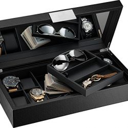 Glenor Co Watch and Sunglasses Box with Valet Tray for Men