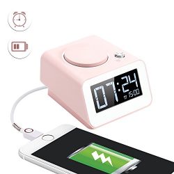 Homtime C1 mini Digital Alarm Clock with Dual USB Charging, 4 Level Dimmable, Battery Backup Function, Perfect Clock for Kid, Pink