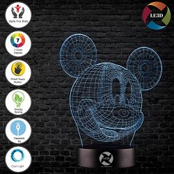 LE3D 3D Optical Illusion Desk Lamp/3D Optical Illusion Night Light, 7 Color LED 3D Lamp, Disney 3D LED For Kids and Adults, Mickey Mouse Light Up