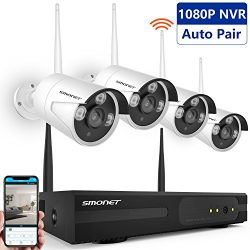 Wireless Security Camera System,SMONET 4CH 1080P Video Security System,4pcs 720P Bullet IP Cameras,Support Motion Detection Alarm & Remote View by IOS or Android App,No Hard Drive