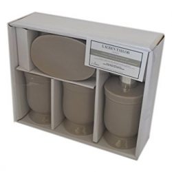 Solid Taupe Glossy Ceramic 4 Piece Bathroom Sink Bath Accessory Set