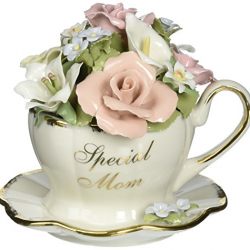 Cosmos 80025 Fine Porcelain Special Mom Cup and Saucer Bouquet Musical Figurine, 4-3/4-Inch