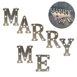 Valentine gift – Light Up Marry Me Sign with Warm White Leds - Proposal Sign - Will You Marry Sign - Wedding sign - Engagement Sign - Romantic Proposal – 4.21” Tall Silver Color - MARRY ME