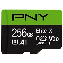 PNY Elite-X microSD 256GB, U3, V30, A1, Class 10, up to 100MB/s – P-SDU256U3100EX-GE