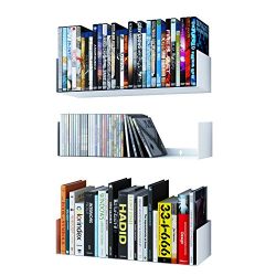 Wallniture Bali U Shape Bookshelves - Wall Mountable Metal CD DVD Storage Rack White Set of 3