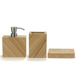 Heavy 3 Piece Brown-Tan Natural Stone Marble Bath Bathroom Accessory Set