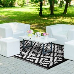 Green Decore Lightweight Outdoor Reversible Plastic Rug Nirvana, Black/White