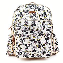 Disney Mickey Minnie Smile Diaper Backpack with Baby Stroller Straps Zipper Slots Pockets for Women & Men (Ivory)