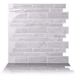 Tic Tac Tiles Anti-mold Peel and Stick Wall Tile in Polito White (10 Tiles)