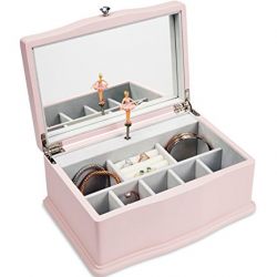 JewelKeeper Girls Wooden Musical Jewelry Box, Classic Design with Ballerina and Mirror, Swan Lake Tune, Rose Pink