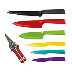 Kuhn Rikon 13-Piece Knife and Snips Colori+ Cutlery Set, Multicolor - 6 Knives, 6 Knife Sheaths, 1 Snips - Japanese Stainless Steel - Everything You Need to Cut, Chop and Trim