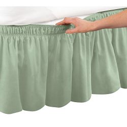 Collections Etc Wrap Around Bed Skirt, Easy Fit Elastic Dust Ruffle, Sage, Queen/King